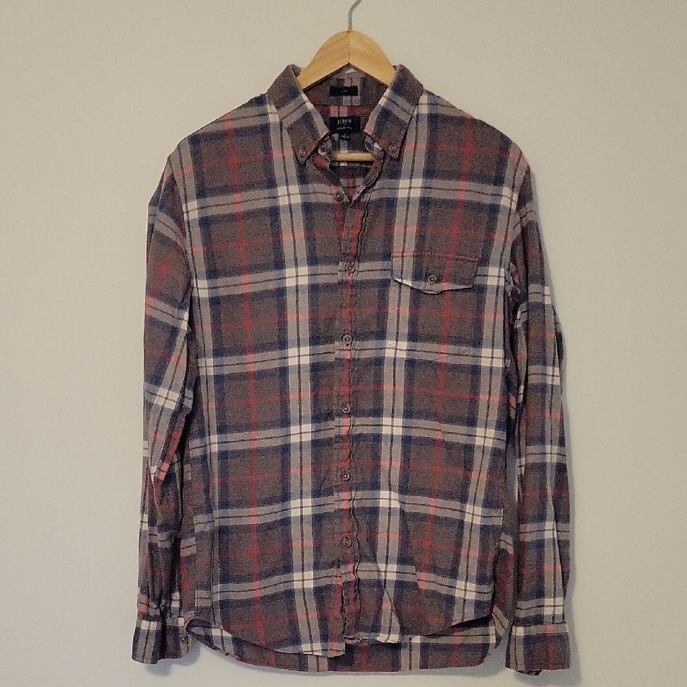 J.CREW Men's Blue Red Plaid Flannel Shirt Classic Slim Fit Workwear Cotton Sz M
